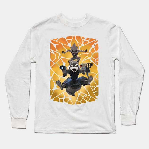 Rocket and Groot Long Sleeve T-Shirt by donisalmostagenius